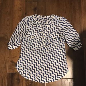 Navy and white sheer blouse